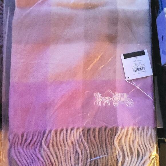 COACH EXTRA LONG SCARF CHECK PRINT MUFFLER ICE PINK EMBROIDERED HORSE & CARRIAGE - Picture 2 of 3